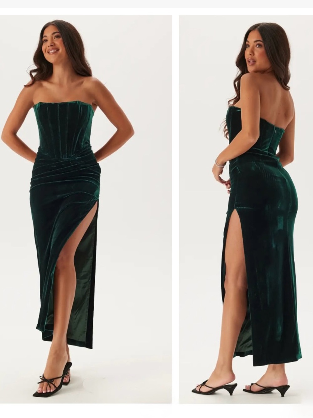 BARDOT Everlasting Strapless Velour
Cocktail Midi Dress Strapless Velvet GREEN M